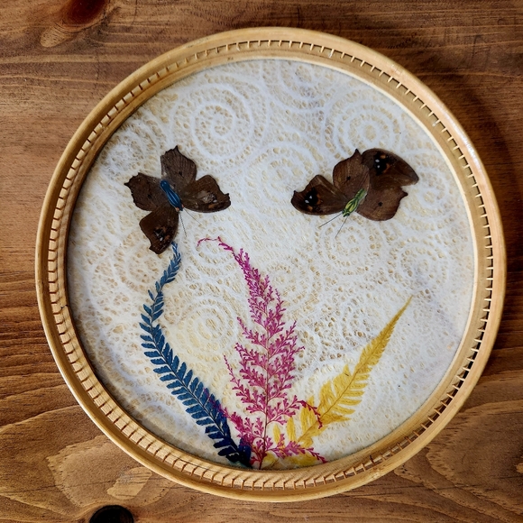 **SOLD**🩷Vintage Boho Butterfly and Bamboo Tray and Coaster Set🩷 - Picture 3 of 3